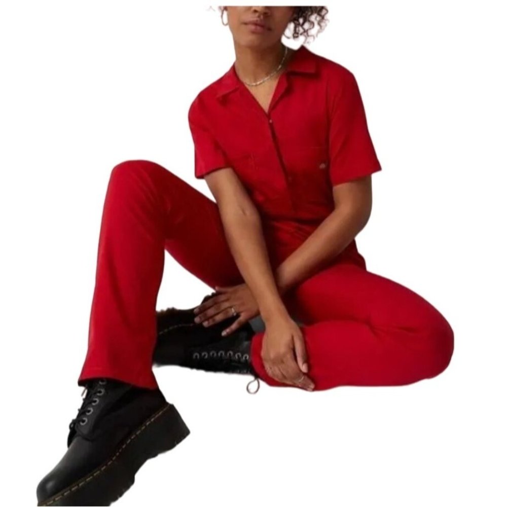 NWT Dickies Red Short Sleeve Coverall Utility Jumpsuit Womens Size XSmall Romper